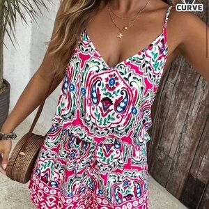 SHEIN Pink and Blue Boho Romper